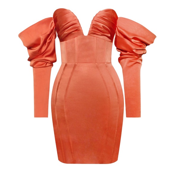 NWT Miss Circle satin off shoulder puff sleeve corset mini dress - Picture 6 of 6